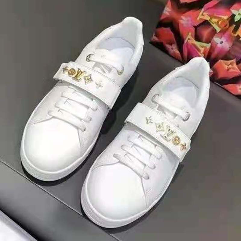 Louis Vuitton White Leather Monogram Flower Frontrow Sneakers Size 8/38.5 -  Yoogi's Closet