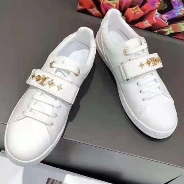 Louis Vuitton LV Unisex Frontrow Sneaker White Calf Leather Rubber Monogram Studs (4)