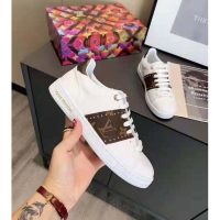 Louis Vuitton LV Unisex Frontrow Sneaker White Calf leather Patent Monogram Canvas