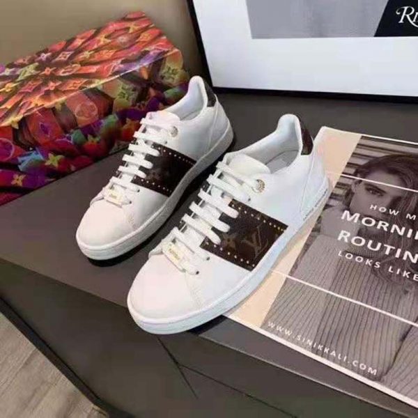 Louis Vuitton LV Unisex Frontrow Sneaker White Calf leather Patent Monogram Canvas (5)