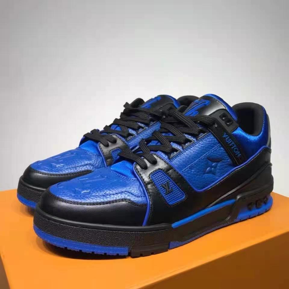 Lv trainer vegan leather low trainers Louis Vuitton Blue size 42 EU in  Vegan leather - 31840788