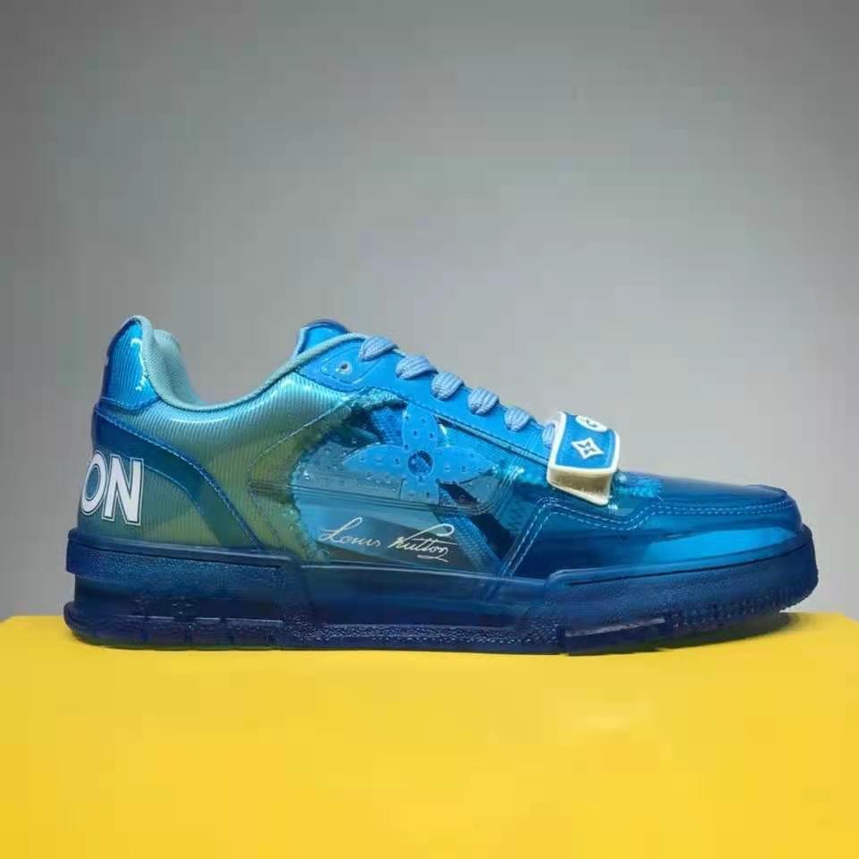 Louis Vuitton LV Unisex LV Trainer Sneaker Blue Rubber Monogram Mix of