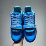 Louis Vuitton LV Unisex LV Trainer Sneaker Blue Rubber Monogram Mix of Materials - Image 6