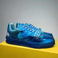 Louis Vuitton LV Unisex LV Trainer Sneaker Blue Rubber Monogram Mix of Materials