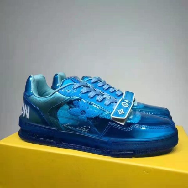 Louis Vuitton LV Unisex LV Trainer Sneaker Blue Rubber Monogram Mix of Materials (4)