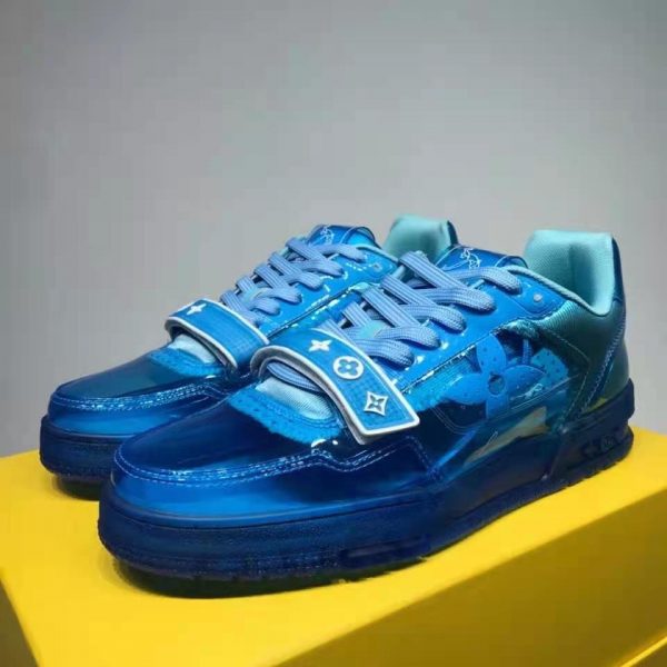 Louis Vuitton LV Unisex LV Trainer Sneaker Blue Rubber Monogram Mix of Materials (5)