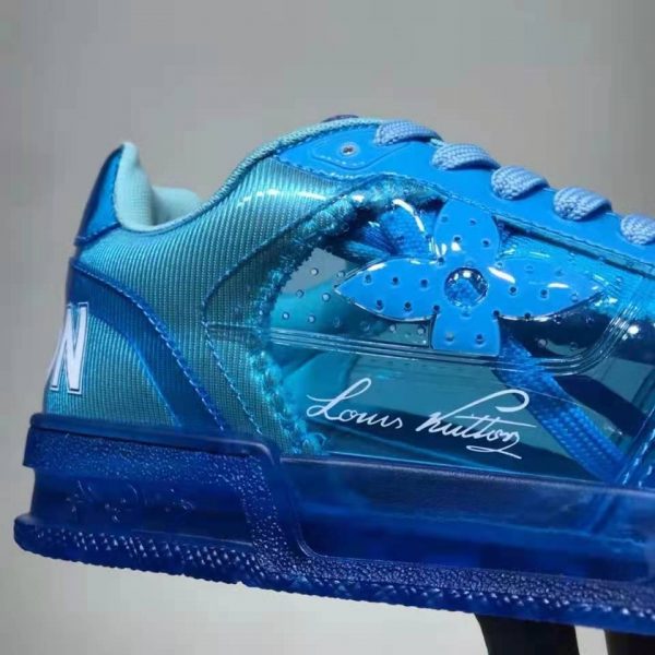 Louis Vuitton LV Unisex LV Trainer Sneaker Blue Rubber Monogram Mix of Materials (7)