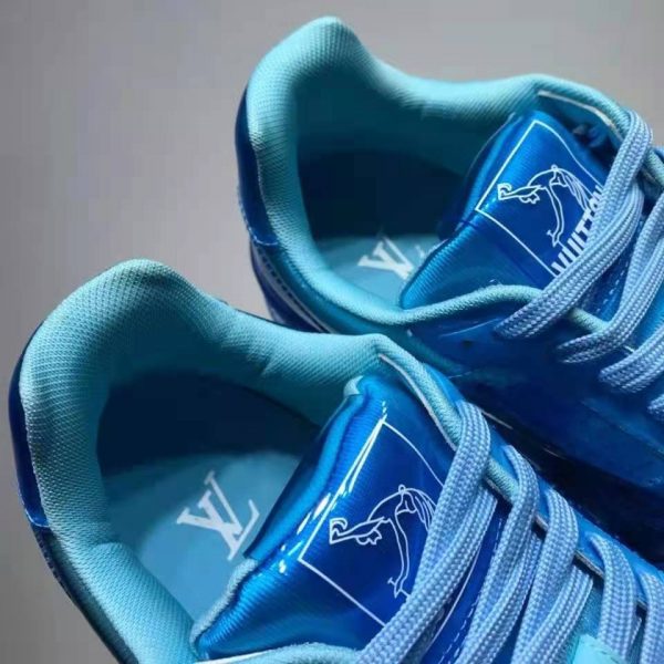Louis Vuitton LV Unisex LV Trainer Sneaker Blue Rubber Monogram Mix of Materials (8)
