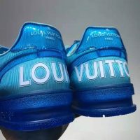 Louis Vuitton LV Unisex LV Trainer Sneaker Blue Rubber Monogram Mix of Materials