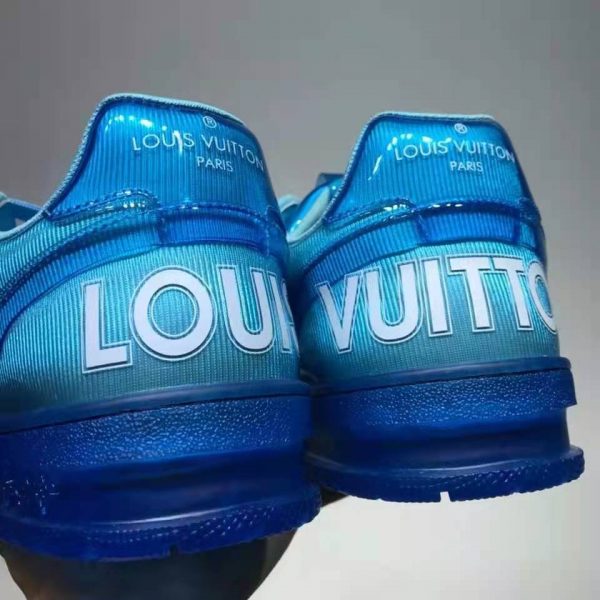 Louis Vuitton LV Unisex LV Trainer Sneaker Blue Rubber Monogram Mix of Materials (9)