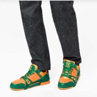 Louis Vuitton LV Unisex LV Trainer Sneaker Green Monogram-Embossed Grained Calf Leather