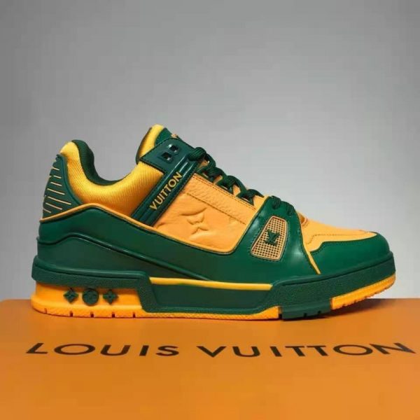 Louis Vuitton LV Unisex LV Trainer Sneaker Green Monogram-Embossed Grained Calf Leather (3)