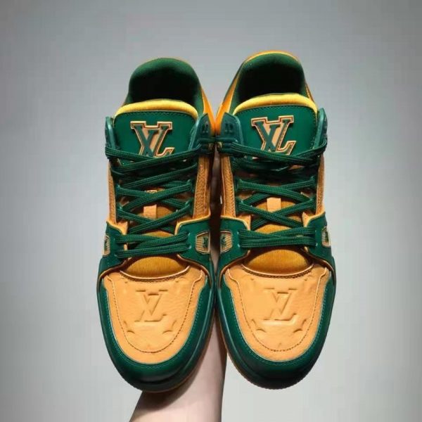 Louis Vuitton LV Unisex LV Trainer Sneaker Green Monogram-Embossed Grained Calf Leather (4)