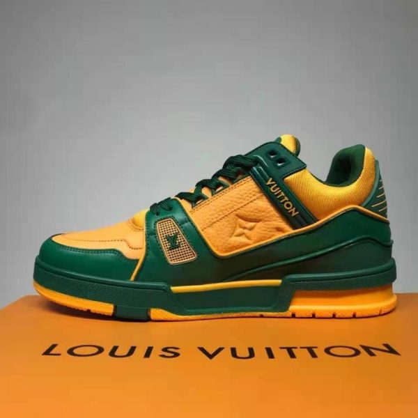 Louis Vuitton LV Unisex LV Trainer Sneaker Green Monogram-Embossed Grained Calf Leather (7)