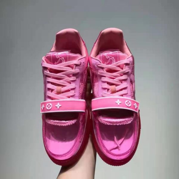 Louis Vuitton LV Unisex LV Trainer Sneaker Pink Monogram Mix of Materials (3)
