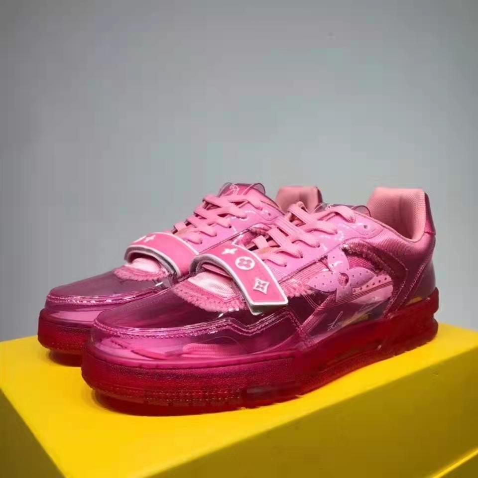 LOUIS VUITTON Mix Materials Transparent Monogram Mens LV Trainer Sneakers  11 Pink 1146757