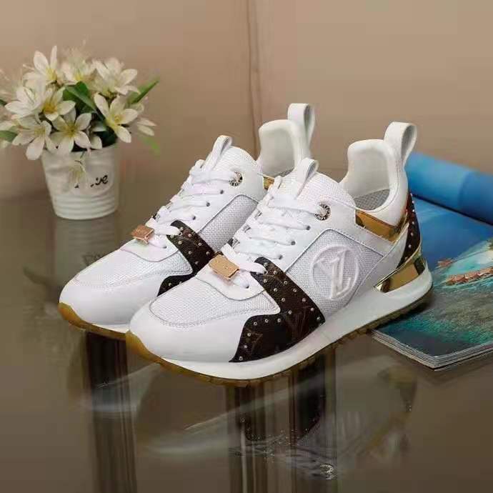 Louis Vuitton Women's White Leather Sneakers With Monogram Print