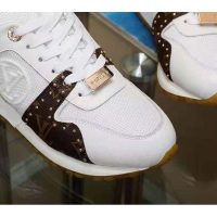 Louis Vuitton LV Women Run Away Sneaker White Calf Leather Patent Monogram Canvas