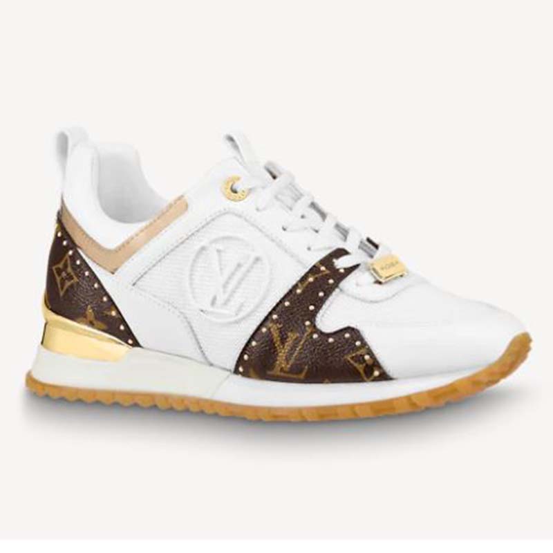 Louis Vuitton Women's White Leather Sneakers With Monogram Print