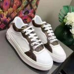 Louis Vuitton LV Unisex Time Out Sneaker Cacao Brown Calf Leather Patent Monogram Canvas – Image 2