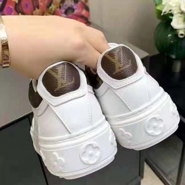 Louis Vuitton LV Women Time Out Sneaker Cacao Brown Calf Leather Patent Monogram Canvas (7)