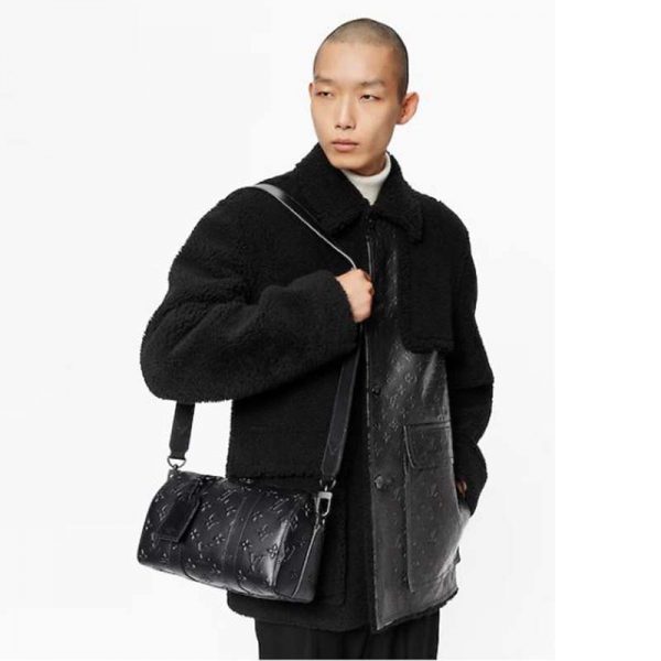 Louis Vuitton Men City Keepall in Black Monogram Seal Leather (16)