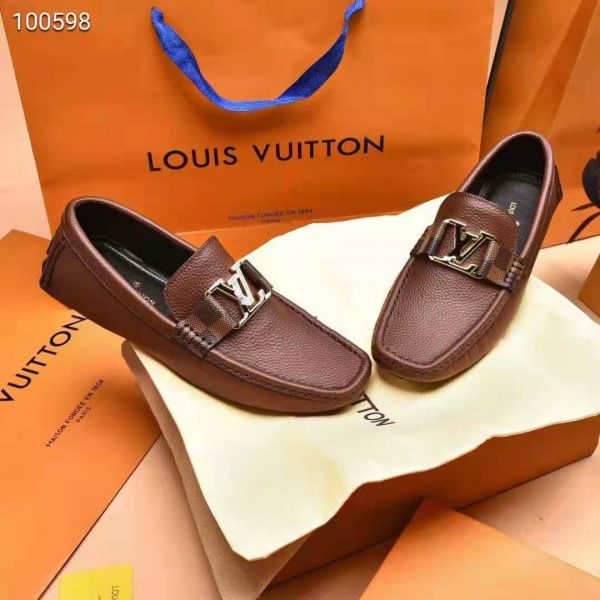 Louis Vuitton Men LV Monte Carlo Moccasin Moka Brown Grained Calf Leather (3)