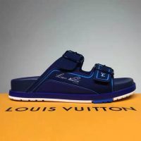 Louis Vuitton Unisex LV Trainer Mule Blue Monogram-Embossed Suede Calf Leather (2)