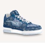 Zapatillas deportivas unisex Louis Vuitton LV Trainer con monograma azul, flores vaqueras y iniciales LV de goma