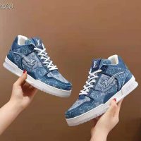 Louis Vuitton Unisex LV Trainer Sneaker Blue Monogram Denim Flowers Rubber LV Initials