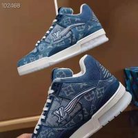 Louis Vuitton Unisex LV Trainer Sneaker Blue Monogram Denim Flowers Rubber LV Initials