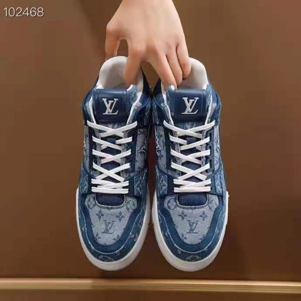 Louis Vuitton Unisex LV Trainer Sneaker Blue Monogram Denim Flowers Rubber LV Initials (3)