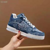 Louis Vuitton Unisex LV Trainer Sneaker Blue Monogram Denim Flowers Rubber LV Initials