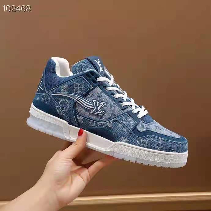 Jual Louis Vuitton LV Trainer Sneakers Blue Denim Monogram ⭐Real