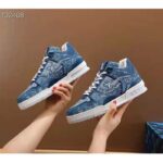 Louis Vuitton Unisex LV Trainer Sneaker Blue Monogram Denim Flowers Rubber LV Initials - Imagen 7