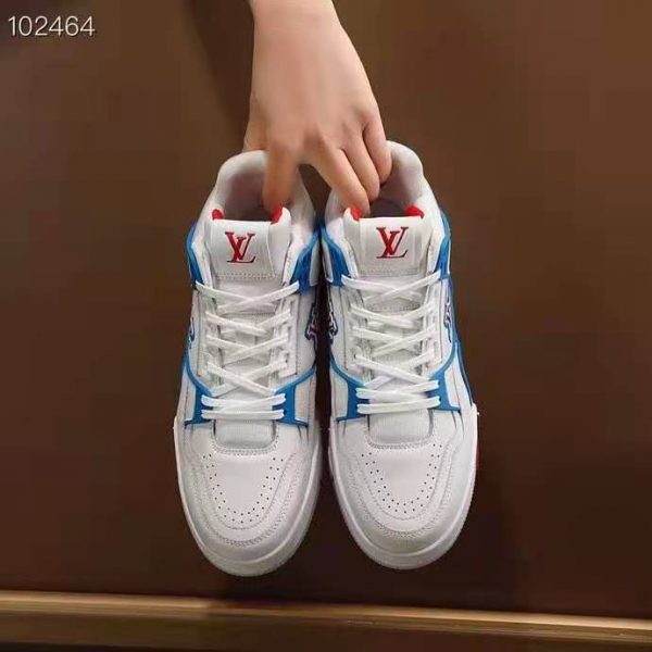 Louis Vuitton Unisex LV Trainer Sneaker White Monogram Denim Flowers Rubber LV Initials (10)