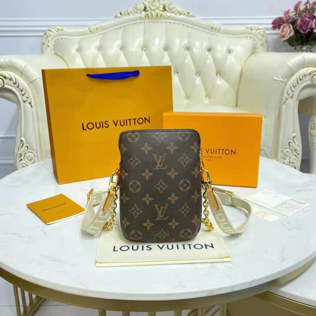 LOUIS VUITTON Utility Phone Sleeve Monogram Canvas Crossbody Bag Brown