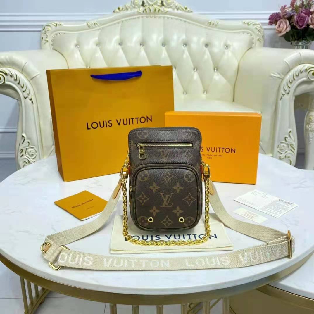 LOUIS VUITTON Utility Phone Sleeve Monogram Canvas Crossbody Bag Brown