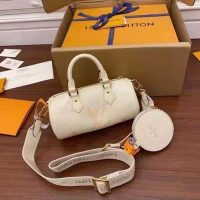 Louis Vuitton Women Papillon BB Carryall Bag Bouton Cream Saffron Embossed Grained Cowhide Leather