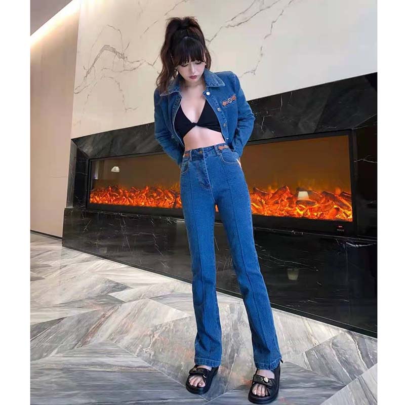 Louis Vuitton Womens Blue Denim Wide Leg Jeans Size 46