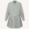 Louis Vuitton Women Washed Silk Monogram Long-Sleeved Dress Silver Regular Fit