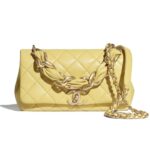 Chanel Women Flap Bag Shiny Lambskin & Gold-Tone Metal Yellow