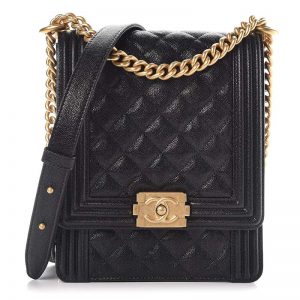 Chanel Women Caviar Quilted North South Boy Flap Black