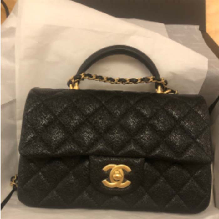 Chanel Women Mini Flap Bag with Top Handle Grained Calfskin Gold Tone Metal Black (2)