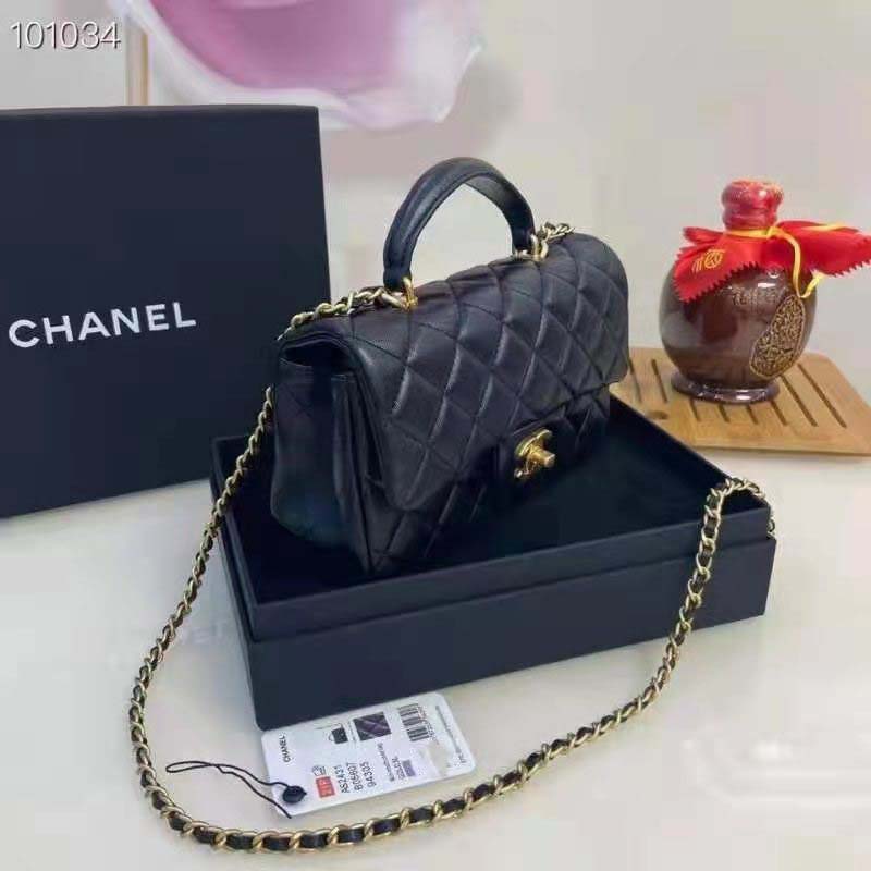 Chanel Women Mini Flap Bag with Top Handle Grained Calfskin Gold Tone ...