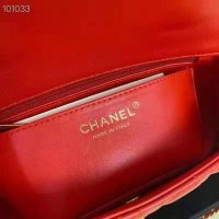 Chanel Women Mini Flap Bag with Top Handle Grained Calfskin Gold-Tone Metal Red