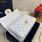 Chanel Women Mini Flap Bag with Top Handle Grained Calfskin Gold Tone Metal White - Imagen 6