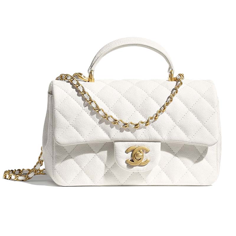 Chanel Flap Bag Top Handle Quilted Grained Calfskin Gold-tone