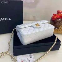 Chanel Women Mini Flap Bag with Top Handle Grained Calfskin Gold Tone Metal White