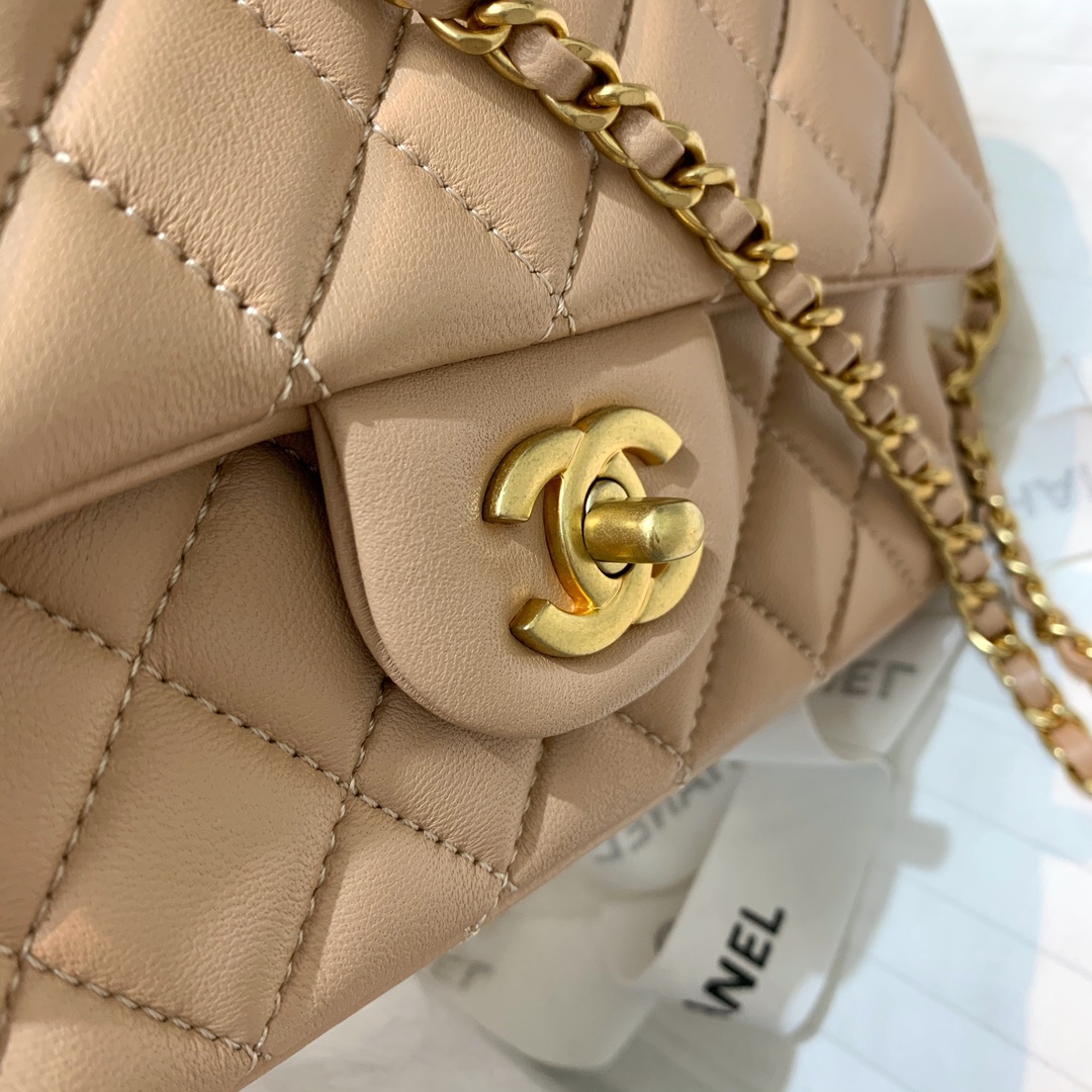 CHANEL Lambskin/Gold-Tone Metal Mini Flap Bag with Top Handle for